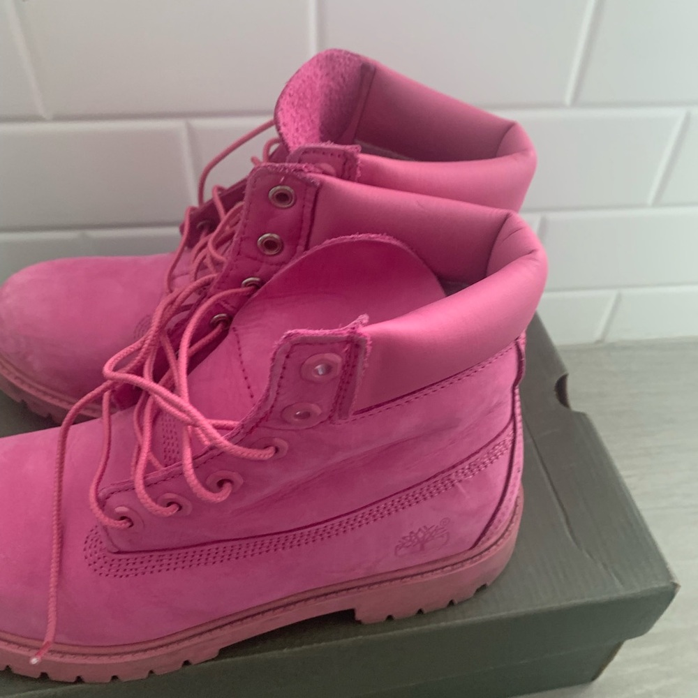 Timberland Pink Combat Boots High-Top Design